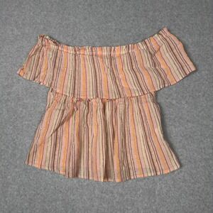 Lucky Brand Off The Shoulder Striped Ruffle Top Blouse Womens M Multicolor